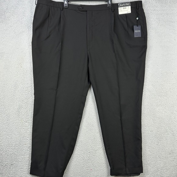 Joseph Feiss Gold Mens Dress Pants 52X30 Black Pleated Wool Blend Pockets  NEW
